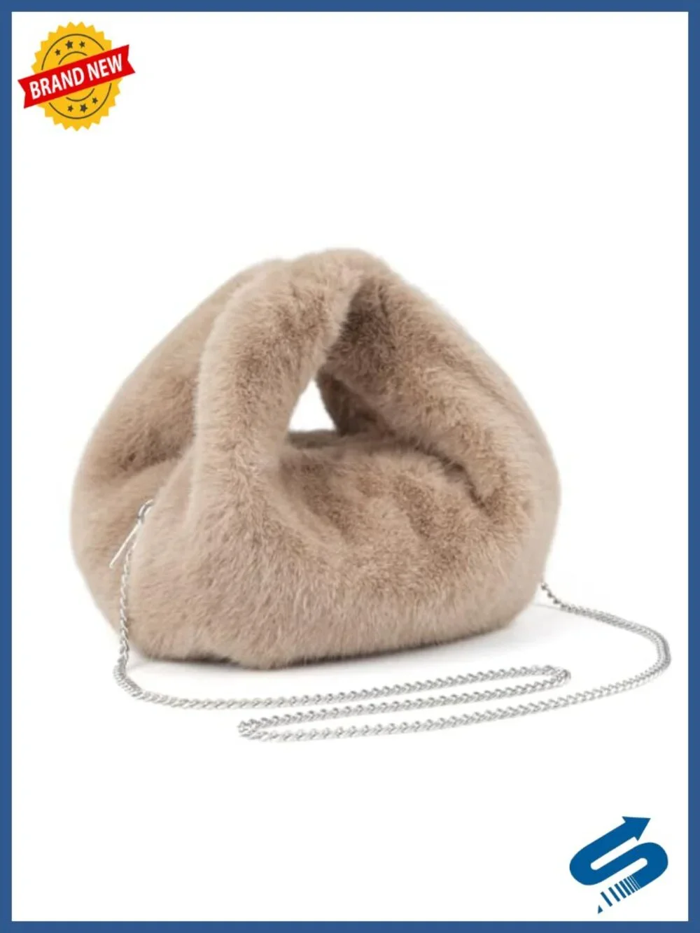 Faux Rabbit Fur Hobo Bag Crossbody Purse with Chain Strap Plush Shoulder Handbag